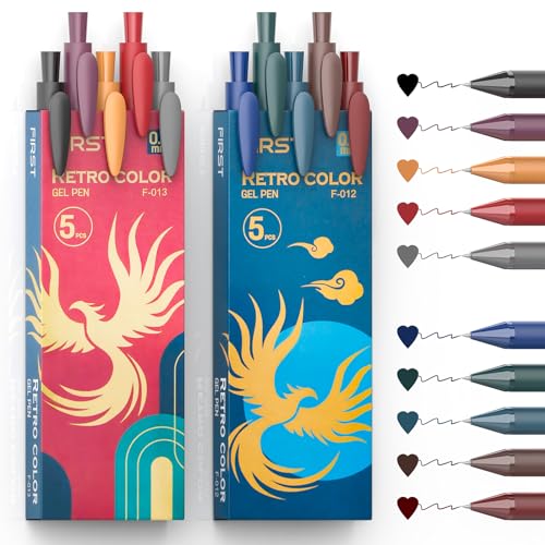 Retractable Colored Gel Pens 0.5MM Fine Point, 10 Vintage Assorted Color Ink Pen Set, Cute Colorful Aesthetic Ballpoint Pen for Writing, Journaling, Note-Taking (Vintage) - color: Vintage