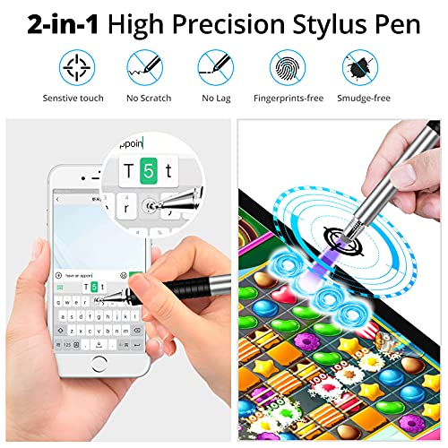 Capacitive Stylus Pen (4 Pack), Universal Stylist Pens 2 in 1 Precision Series Fine Point Disc Touch Screen for iPhone/iPad/Android/Tablet and All Screens - color: Black/Silver/RoseGold/InkGreen
