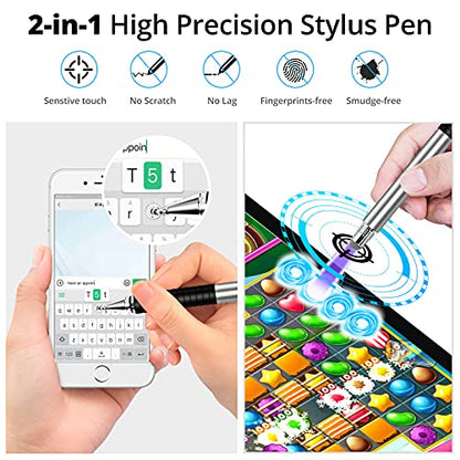 Capacitive Stylus Pen (4 Pack), Universal Stylist Pens 2 in 1 Precision Series Fine Point Disc Touch Screen for iPhone/iPad/Android/Tablet and All Screens - color: Black/Silver/RoseGold/InkGreen