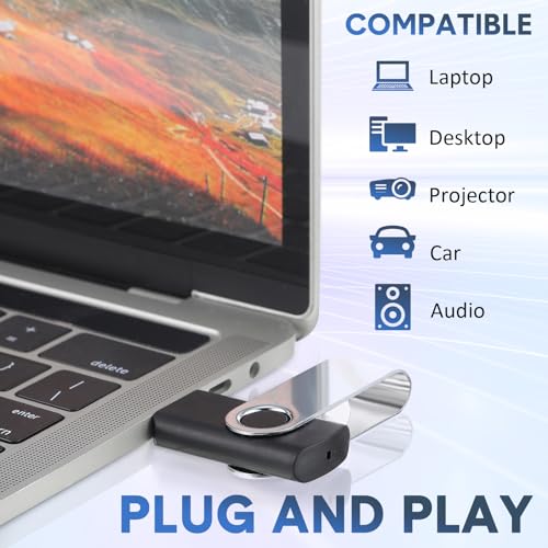 Aoriher 50 Pack USB 2.0 Flash Drives Bulk, Portable USB Thumb Drives with Lanyards, Swivel Flash Drives Thumb Drives for Office School Data Storage(Black,4gb) - size: 4GB