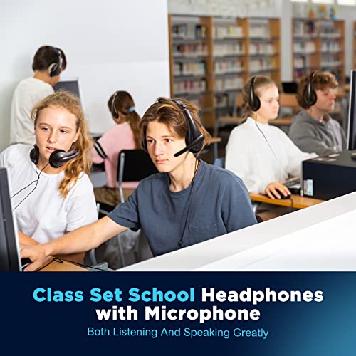 Yunsailing 20 Pack Bulk Classroom Headphones with Microphone Students Wired School Class Set Headphones for School Library Computer Office Adults 3.5 Jack Universal Plug(Black) - color: Black