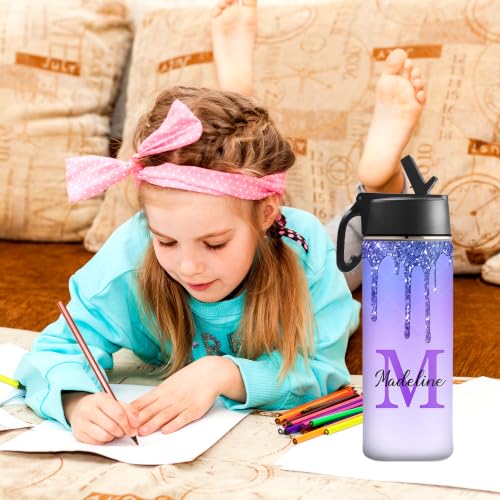 MyPupSocks Personalized Kids Water Bottle, Custom Name Stainless Steel Water Bottle for Girls Boys, 18oz Insulated Leakproof Bottle with Straw Lid, Unique Back to School Gift for Students - color: Color 97