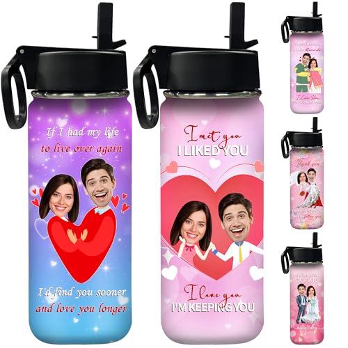 Custom Water Bottle with Face Photo, Personalized Water Bottle Valentine's Gift Insulated Cup Bottle for Her Him Women Men - color: Color_100