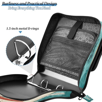 3-Ring Zipper Binder with Shoulder Strap Zip-Up Expanding File Folder Organizer Storage Fireproof Accordion Trapper Keeper Home School Office Three Butterfly (Puppy Surfboard)