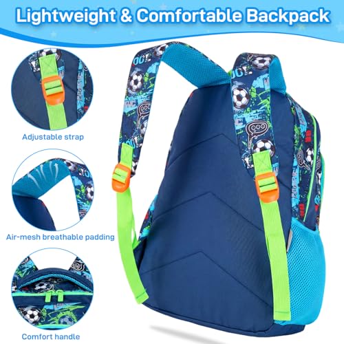 Kids Backpack for Boys with Lunch Box, Cute Soccer Kids Elementary SchoolBag Middle-School Bookbag Back to School Gift - color: Soccer