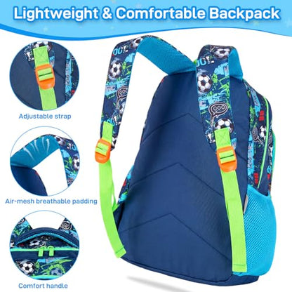 Kids Backpack for Boys with Lunch Box, Cute Soccer Kids Elementary SchoolBag Middle-School Bookbag Back to School Gift - color: Soccer