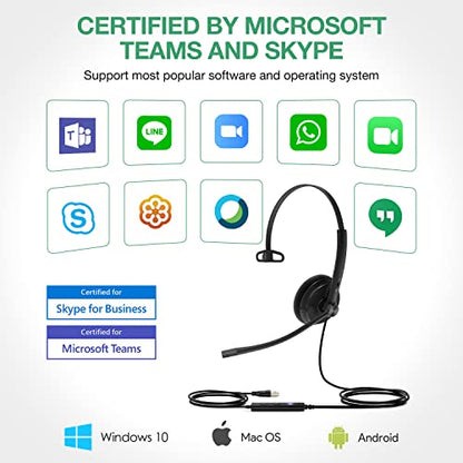 Yealink UH34 USB Headset with Mic, Single Ear Wired Headphones with Noise Cancelling Microphones, Professional Work Headphones VoIP Phone Computer Call Center Office,Ultra Light Mono