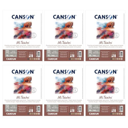 Canson Mi-Teintes Pastel Paper, Gray, 9" x 12 ", 24 Sheets/Pad, 6 Pads | Canson Artist Series, Assorted Grays, Foldover Pad, 98 lb. (160gsm), Artist Paper for Adults and Students, 144 Sheets Total - size: 9" x 12" (Pack of 6), style: Gray Tones