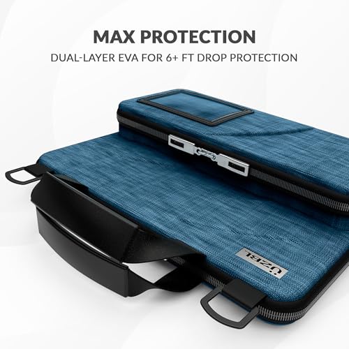 UZBL 11-11.6 Inch Always-on Chromebook Protective Hard Case with Accessory Pouch and Adjustable Shoulder Strap - color: Deep Blue