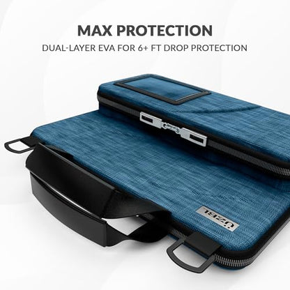 UZBL 11-11.6 Inch Always-on Chromebook Protective Hard Case with Accessory Pouch and Adjustable Shoulder Strap - color: Deep Blue