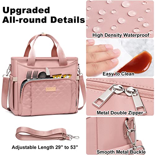 AIJIEKE Large Insulated Lunch Bag for Women, Work Lunch Box Tote, Pink | Leakproof, durable multi-compartment cooler. Reusable with shoulder strap. Perfect for travel meal prep, picnic, beach - color: Pink