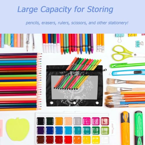 2 Pack Chic Musical Notes Treble in Heart Black 3 Ring Binder Pencil Pouch Bags,Clear Window Storage Case with Zipper for Boys Girls School Office Supplies Cosmetics Organizers