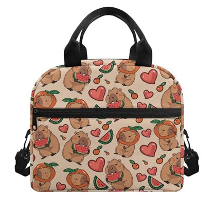 Capybara Lunch Box for Girls 8-12 Watermelon One Piece Lunch Box for Girls 8-10 Preschool Meal Bag Kids 6-8 Kindergarten Toddler Elementary School Adjustable Shoulder Strap Portable - color: Capybara Watermelon