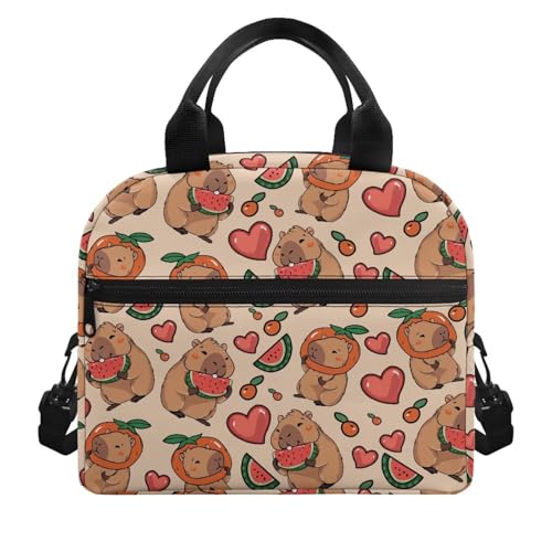 Capybara Lunch Box for Girls 8-12 Watermelon One Piece Lunch Box for Girls 8-10 Preschool Meal Bag Kids 6-8 Kindergarten Toddler Elementary School Adjustable Shoulder Strap Portable - color: Capybara Watermelon