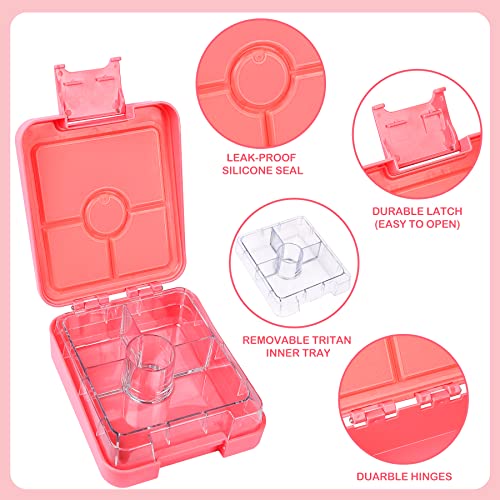 Pawtong Bento Lunch Box Set With 10oz Soup Thermo, Leak-proof Lunch Containers with 4 Compartment, Kids Hot Thermo Food Jar/Insulation Lunch Bag, Food Containers for School（Rainbow） - color: Pink-Rainbow