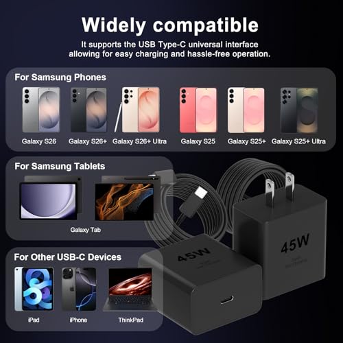 Samsung Super Fast Charger Type C 45W GaN Power USB C Charger PPS/PD Charging Block & 6.6FT Cable for Samsung Galaxy S26 Ultra/S26/S26+/S25 Ultra/S25/S25+/S24 Ultra/S24/S24+/S23 Ultra/S23/S23+
