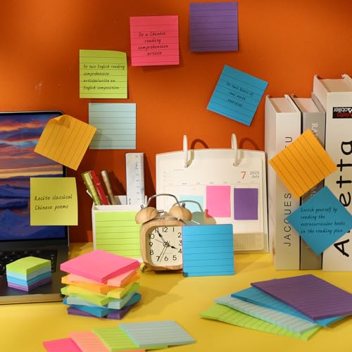 Leinuosen Sticky Notes Multi Size, 64 Pads, 40 Sheets/pad, Neon Self Stick Notes for Back to School Office Home Supplies