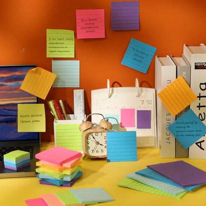 Leinuosen Sticky Notes Multi Size, 64 Pads, 40 Sheets/pad, Neon Self Stick Notes for Back to School Office Home Supplies