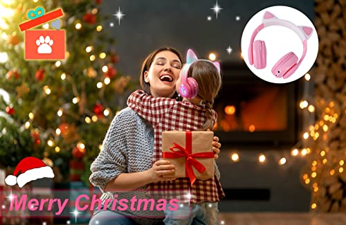 Cat Ear Kids Headphones Bluetooth, LED Light up Wireless/Wired Mode Over Ear Headphones with Build in Microphone for School/Travel (Pink) - color: Pink