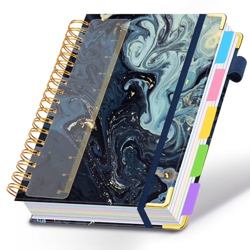 Spiral Journal Notebooks for Work, 300 Pages 5 Subject Notebook College Ruled with Dividers & Tabs, Notebook Journal for Women Students Note-Taking and Organizer (Navy Marble, 8.5''x 11'') - color: Navy Marble, size: 8.5''x 11''