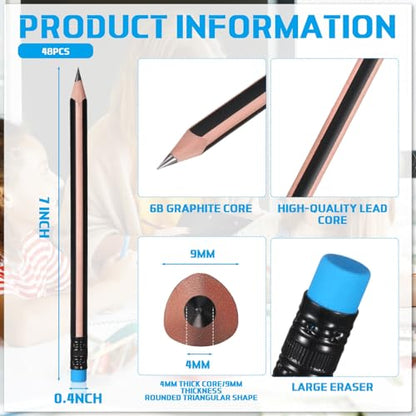 Seajan 96 Pcs 6b Jumbo Pencils, Big, Fat, Thick, Triangular Grip 7 Inch Large Pencils Refill with Eraser for Beginners Office Christmas Gifts(Black) - color: Black, style: 6B