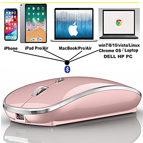 Wireless Bluetooth Mouse for iPad pro iPad Air Mac MacBook Pro MacBook Air Laptop iMac Chromebook Win8/10/11 HP DELL PC (Pink) - color: ROSE GOLD PINK