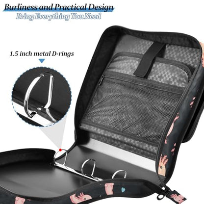 Cute Axolotl Black Print Custom Zipper Binder Bag 3 Ring with Shoulder Strap & Handle Personalized Binder Bag Expandable File Folder for School - color: Multi-cute Axolotl Black