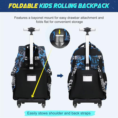 Scothen Rolling Backpack for Boys, Cool Luminous Gamer Roller School Backpacks for Boys with Lunch Bag and Pencil Pouch, Kids Backpack Bookbag with Wheels for Kindergarten Elementary Middle School - color: Blue