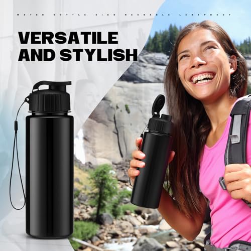 Maxcheck 30 Pieces Water Bottle Bulk 17 oz Plastic Sports Water Bottles Bulk with Handle Strap Lightweight Leakproof Drink Flip Top for Adults Fit Gym(Dark Style,Black) - color: Black, style: Dark Style