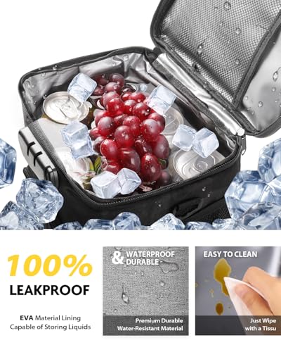 Lunch Bag with Combination Lock, Lunch Box for Men Women, Adjustable Shoulder Strap & Leakproof Soft Cooler for Commute, Travel & Gym - color: Gray