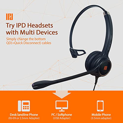 IPD IPH-250 USB Headset with Noise Cancelling Microphone for Office and Call cengter- Compatible with Skype, Microsoft Teams, Cisco Jabber, Avaya One-X and Other Soft Phones - color: Leather Cushion, style: Monaural