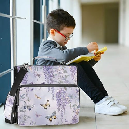 Purple Butterflies and Lavender Zipper Binder 3 Ring 1.5 Inch School Binder Organizer with Shoulder Strap Handle File Folder Pockets Large Capacity Students Girl Boy Men Office Work - color: Purple Butterflies and Lavender