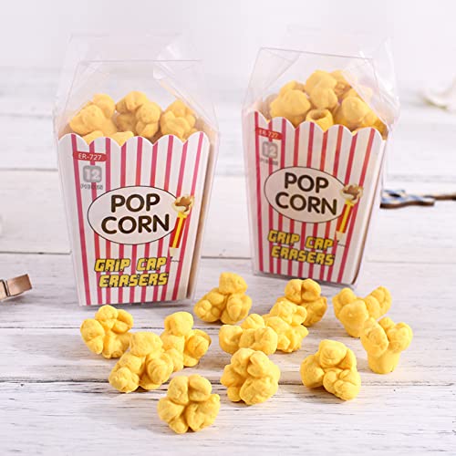 Pencil Top Erasers 36 Pack Popcorn Pencil Erasers Toppers Cap Erasers for Kids Cute Fun Novelty Food Erasers for Student School Supplies Prize Gifts Party Favors - style: Popcorn