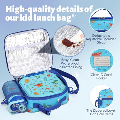 Itslife Bento Lunch Box for Kids Set, insulated food container, 7 oz thermos for hot food, 12 oz thermos water bottle, Reusable Insulated Ice Bag & Fork Spoon Utensils Camping Travel Blue-KL - color: Blue-KL