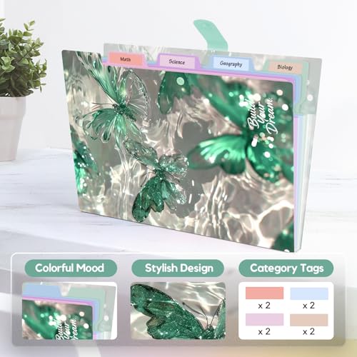 Cute Expanding File Folder - 5 Pockets Accordion Document Organizer, Waterproof Poly Plastic, A4/Letter Size for School Office Home - Butterfly Green - style: Butterfly Green