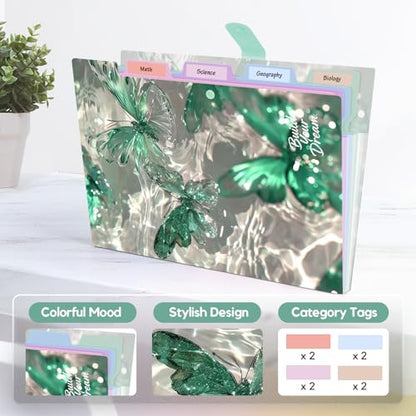 Cute Expanding File Folder - 5 Pockets Accordion Document Organizer, Waterproof Poly Plastic, A4/Letter Size for School Office Home - Butterfly Green - style: Butterfly Green