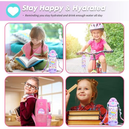 Kids Water Bottle with Straw/Lanyard for School Kids Girls Boys, 22oz BPA Free Child Drinking Water Bottle One-Click-Open Leak-Proof Locking Flip Lid for School Sport Travel - color: H09. Dessert