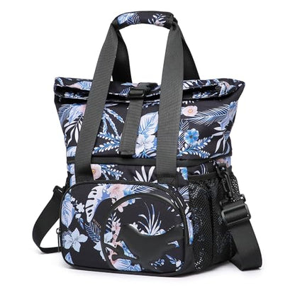 SUNNY BIRD Dual Compartment Lunch Bag Insulated Lunch Box for Women and Men (Hibiscus) - color: Hibiscus