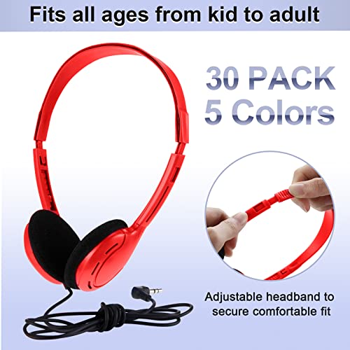 Yunsailing 30 Pack Bulk Over Ear Headphones Set On Ear Headsets Earphones with Adjustable Headband and 3.5mm Plug for Group Learning, Computer Lab, Library, Online Lesson (Retro Color) - color: Retro Colors