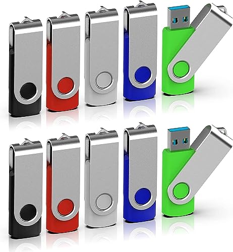 TOPESEL 10 Pack 32GB USB 3.0 Flash Drive Memory Stick Thumb Drives (5 Mixed Colors: Black Blue Green Red Silver) - color: 10 Pack, size: 32GB-3.0