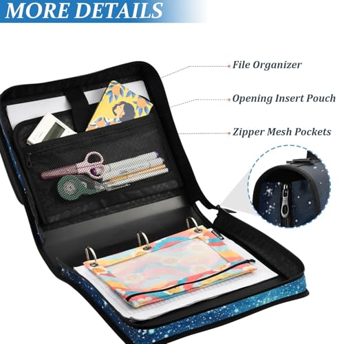 Blue Star Zipper Binder 3 Ring 1.5 Inch School Binder Organizer with Shoulder Strap Handle File Folder Pockets Large Capacity Students Girl Boy Men Office Work - color: Blue Star