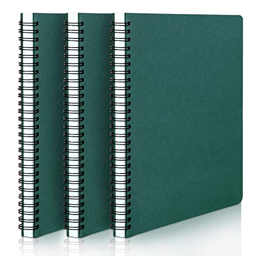 EUSOAR Students Ruled Spiral Notebook, A5 3packs 5.5"X8.3" 120 Pages Lined Writing Journal, Memo Notepad Sketchbook, Students College Office Subject Diary Ruled Spiral Book Journal- Green Cover - color: Dark green, size: 3 Packs