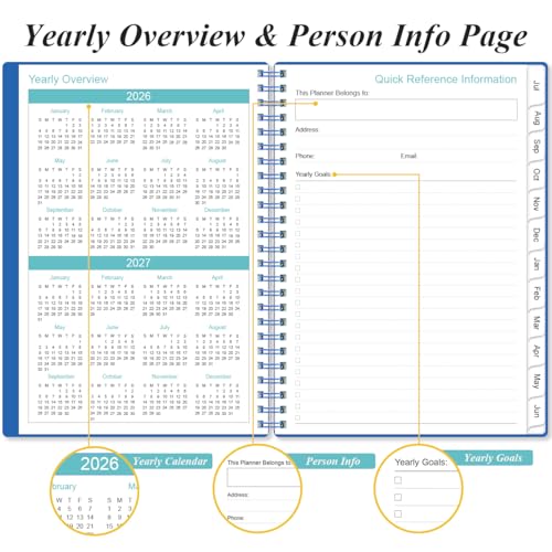 2026-2027 Planner - Planner 2026-2027 from July 2026 - June 2027, Weekly & Monthly Planner Spiral Bound with 12 Monthly Tabs, Inner Pocket, 6.4" x 8.5", Blue - color: Blue, size: 6.4" x 8.5"