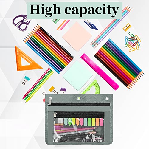 YoeeJob 2 Pack 1 Inch Expandable Zipper Pencil Pouches with Clear Window for 3 Ring Binder, Suitable for School & Office (Grey) - color: Gray