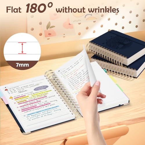 QIYVLOS Hardcover Spiral Notebook, B5 Journal with Removable Dividers Tabs, 5 Subject Notebook College Ruled, 320 Pages 8"x10" Leather Notebooks for Work School Study, Lined Journal for Women, Navy - color: B5/Navy