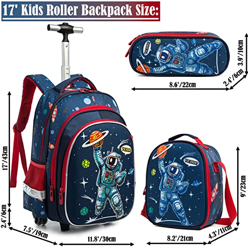 School Bags Kids Rolling Astronaut Backpack With Wheels Trolley Wheeled Backpacks for Travel Bags 3PCS Cat Backpack With Lunch Box Blue - color: Blue-220223-1-l