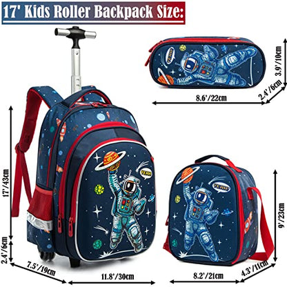 School Bags Kids Rolling Astronaut Backpack With Wheels Trolley Wheeled Backpacks for Travel Bags 3PCS Cat Backpack With Lunch Box Blue - color: Blue-220223-1-l