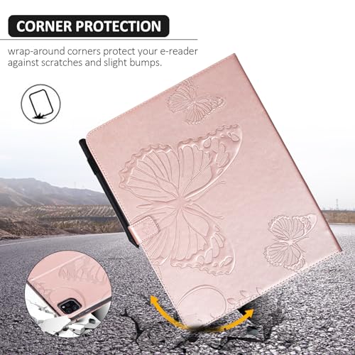 Dteck Wallet Case for iPad Air 13 Inch M2 2024 & iPad Pro 12.9 2022/2021/2020/2018 with Pencil Holder,Embossed Butterfly Auto Sleep/Wake PU Leather Smart Stand Girls Cute Folio Pocket Cover,Rosegold - color: 10 Rosegold
