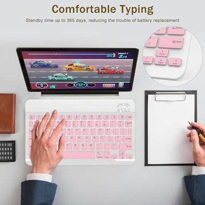 Rechargeable Bluetooth Keyboard and Mouse Combo, Universal Ultra-Slim Wireless Keyboard Mouse Set for Android Windows iPad iPhone Samsung Tablet Portable Compact Keyboard Set (Pink) - color: Pink