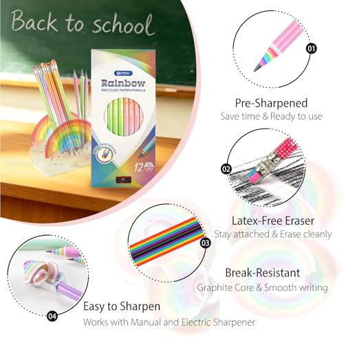 ECOTREE Pre-Sharpened Rainbow Pencils #2, Back to School Supplies, 24 Count | Cute Number 2 Pencils for Kids Students, Latex-Free Eraser, Eco Recycled Paper, Smooth Writing, Drawing, Fun Classroom Gifts - style: 24 COUNT Rainbow Pencils